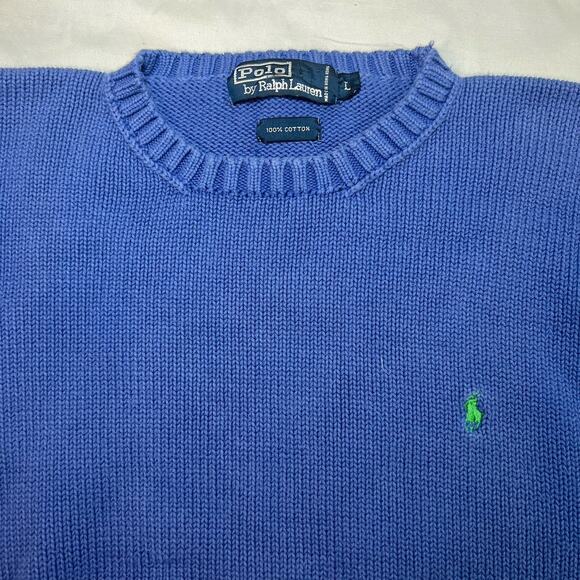 Polo Ralph Lauren Sweater Men's Size L Blue Knit PullOver Cotton Vintage * AS IS - Picture 4 of 11